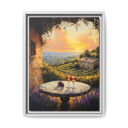 Vineyard wall art framed canvas print in a white wood frame