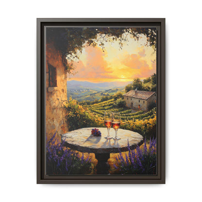Vineyard wall art framed canvas print in an espresso wood frame