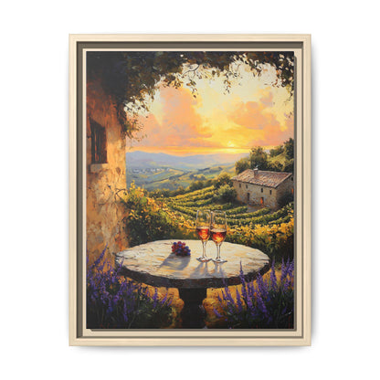 Vineyard wall art framed canvas print in a natural wood frame