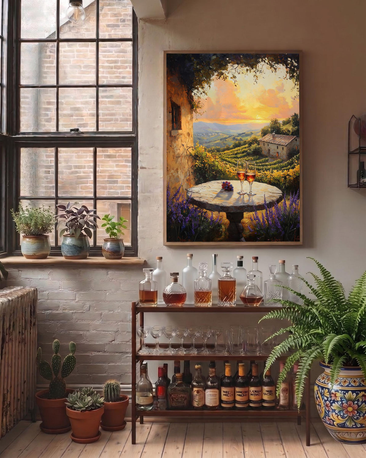 Oil-painting style wine country art on cotton canvas, made to order