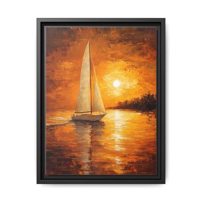 Sailboat wall art framed canvas print in a black wood frame
