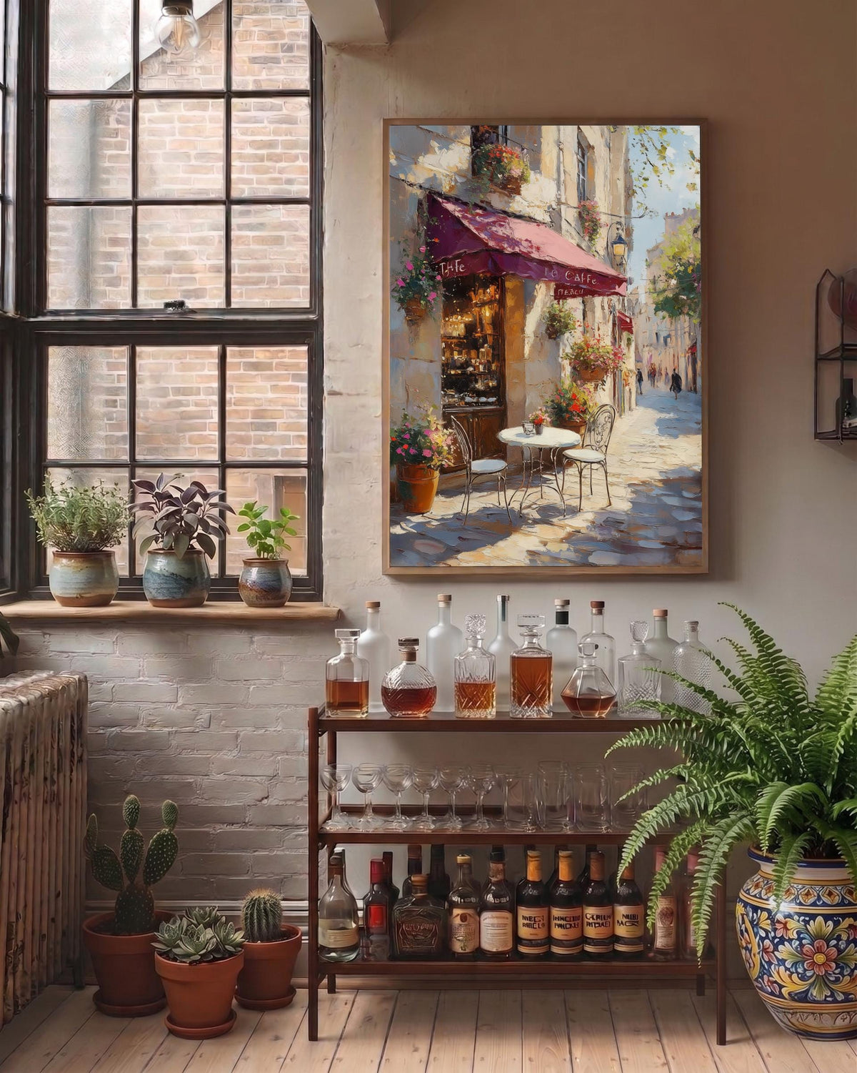 Impasto oil-painting style terrace printed on cotton canvas, made to order