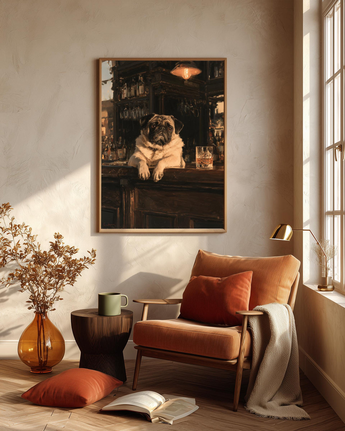 Dog portrait framed canvas art in a solid wood frame, ready to hang