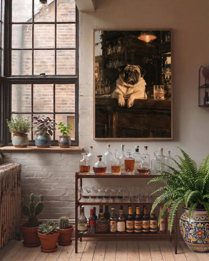Oil-painting style bar scene print on cotton canvas, made to order