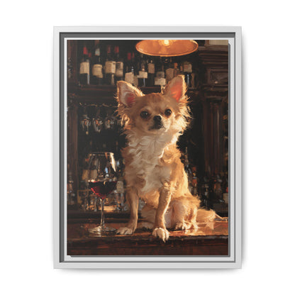 Chihuahua wall art framed canvas print in a white wood frame
