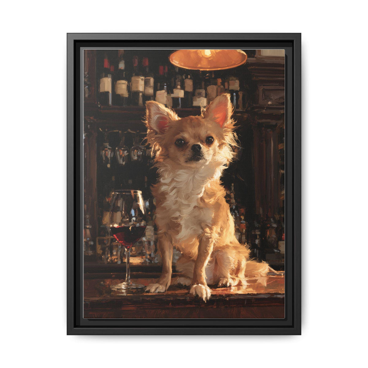Chihuahua wall art framed canvas print in a black wood frame