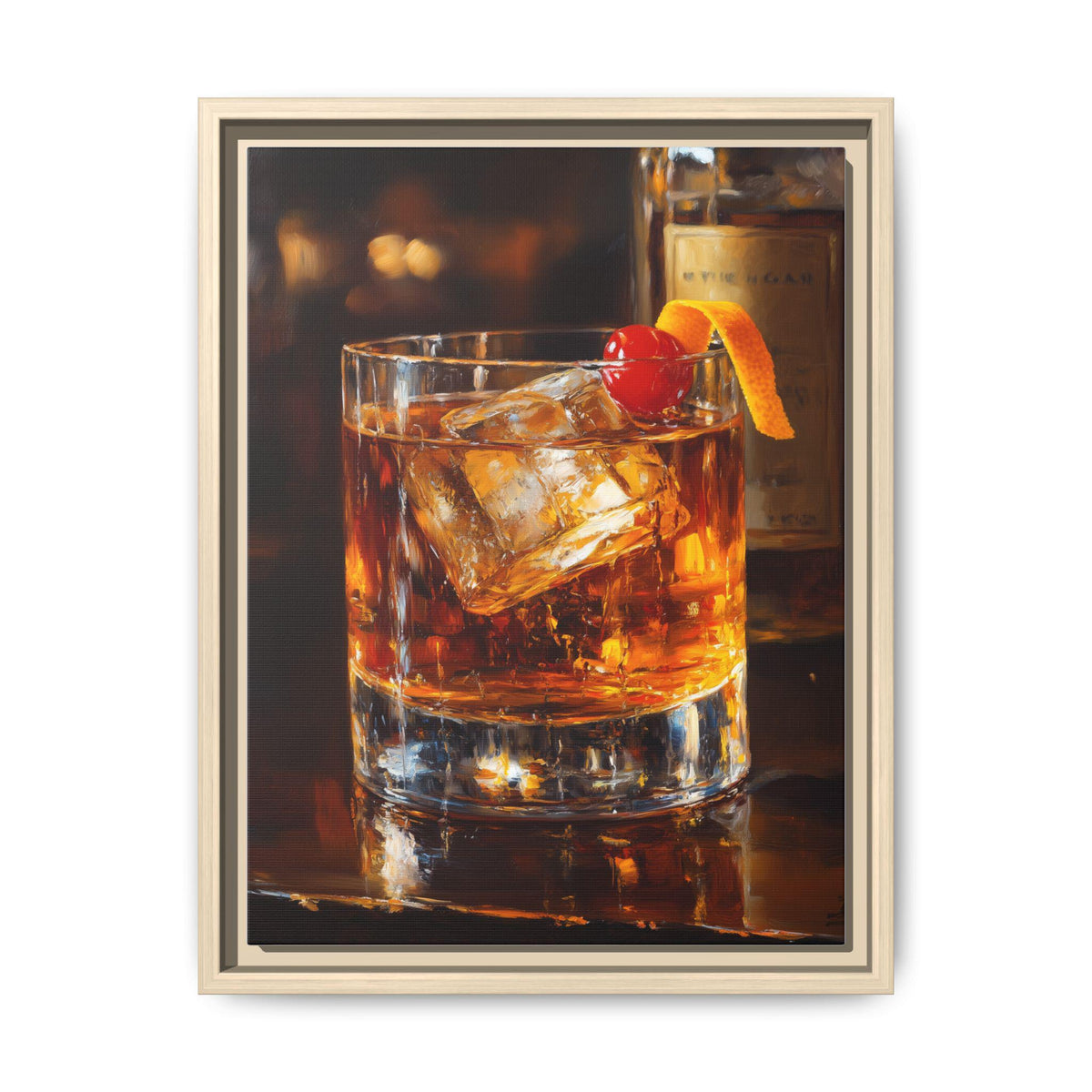 Old Fashioned wall art framed canvas print in a natural wood frame