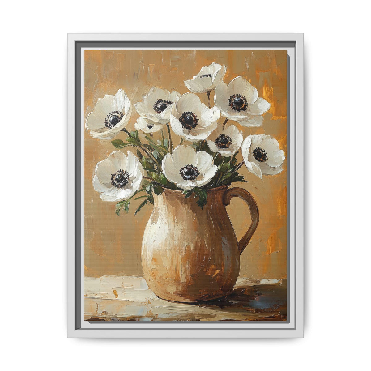 Anemone wall art framed canvas print in a white wood frame