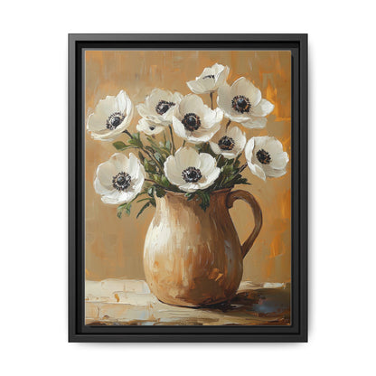 Anemone wall art framed canvas print in a black wood frame