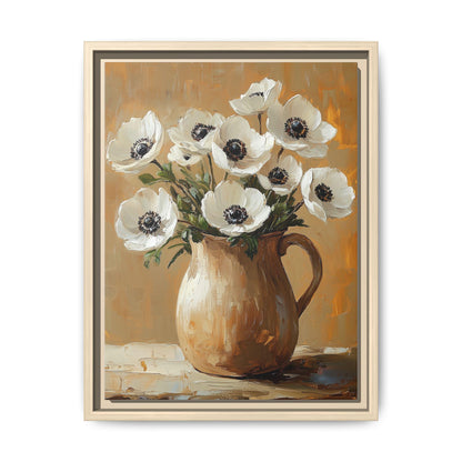 Anemone wall art framed canvas print in a natural wood frame