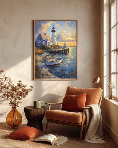 Brant Point lighthouse framed canvas art on cotton canvas, ready to hang