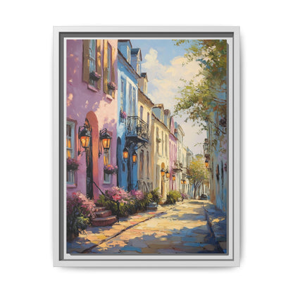 Charleston wall art framed canvas print in a white wood frame