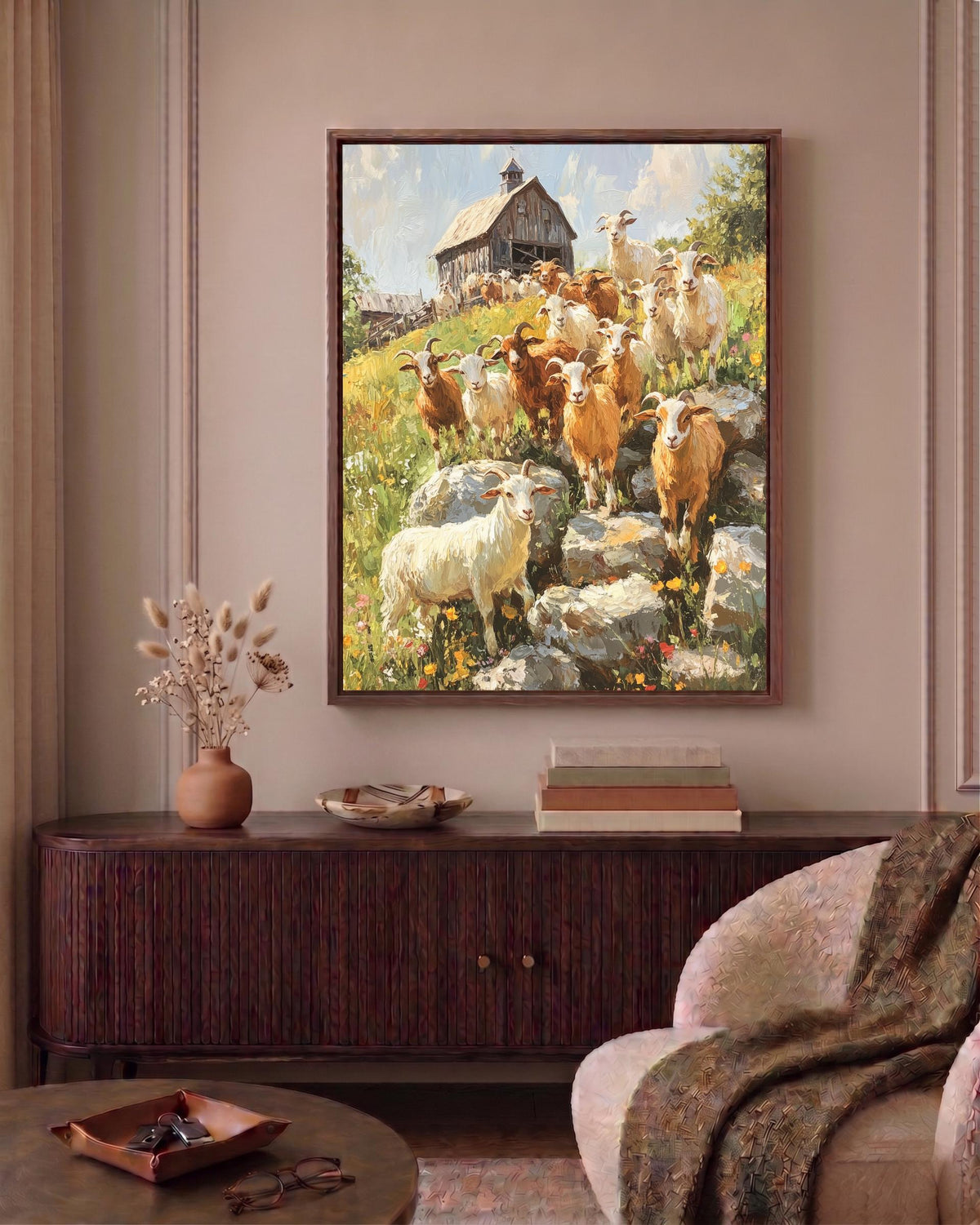 Impasto oil-painting style farm scene, made to order and ready to hang
