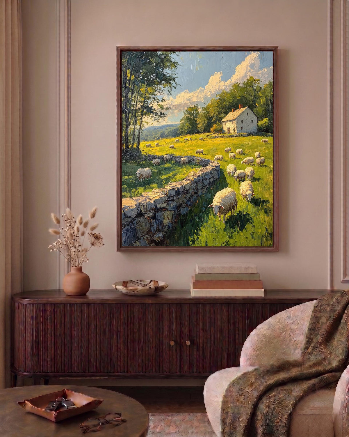 Countryside oil-painting style art on cotton canvas, made to order in seven sizes