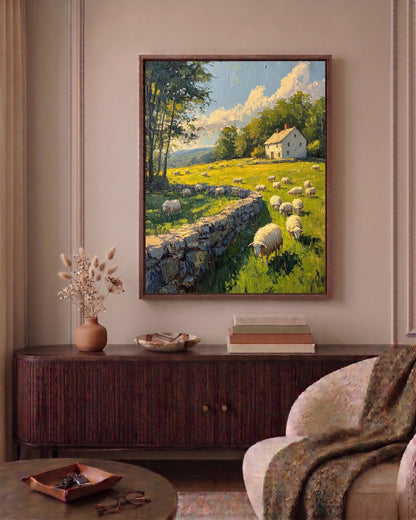 Countryside oil-painting style art on cotton canvas, made to order in seven sizes