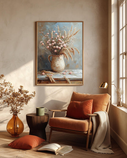Dried flower framed canvas printed on cotton and framed in solid wood