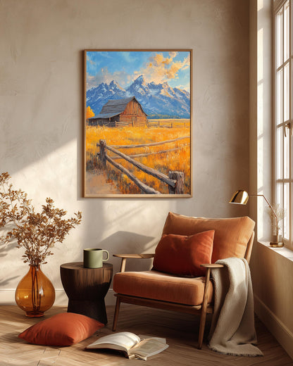 Grand Teton framed canvas printed on cotton and hand-framed in solid wood