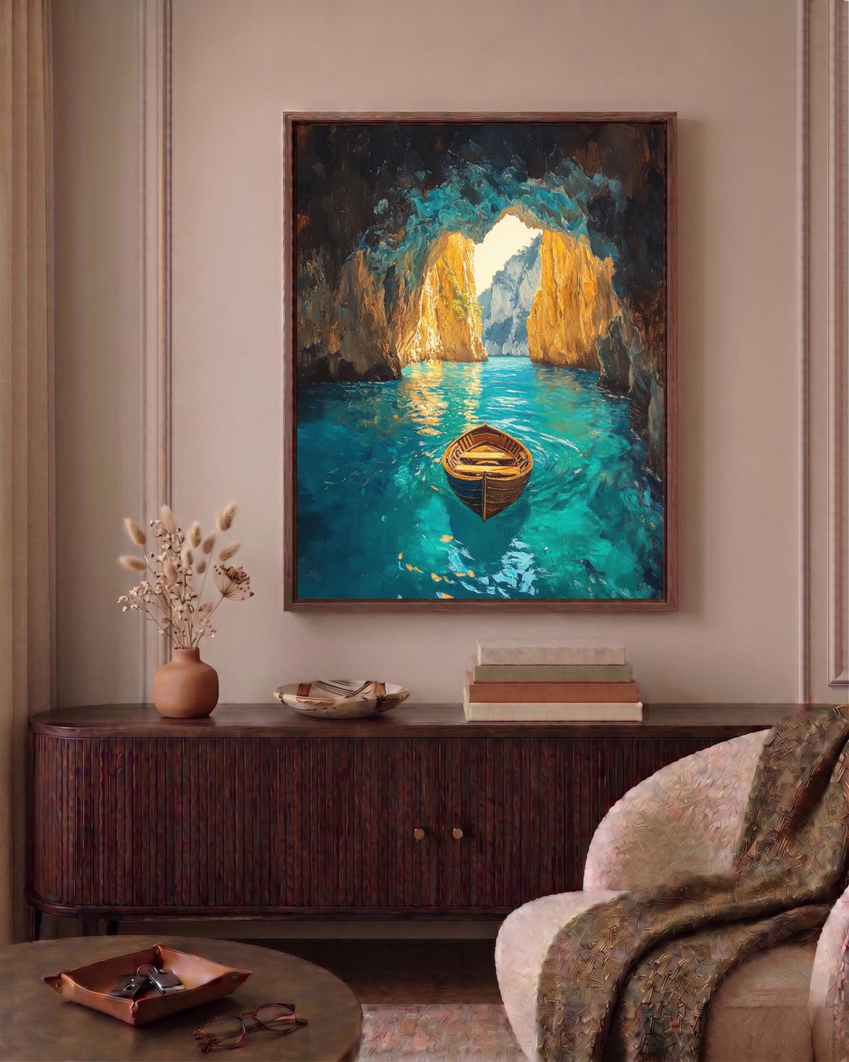 Oil-painting style grotto scene printed on cotton canvas, made to order