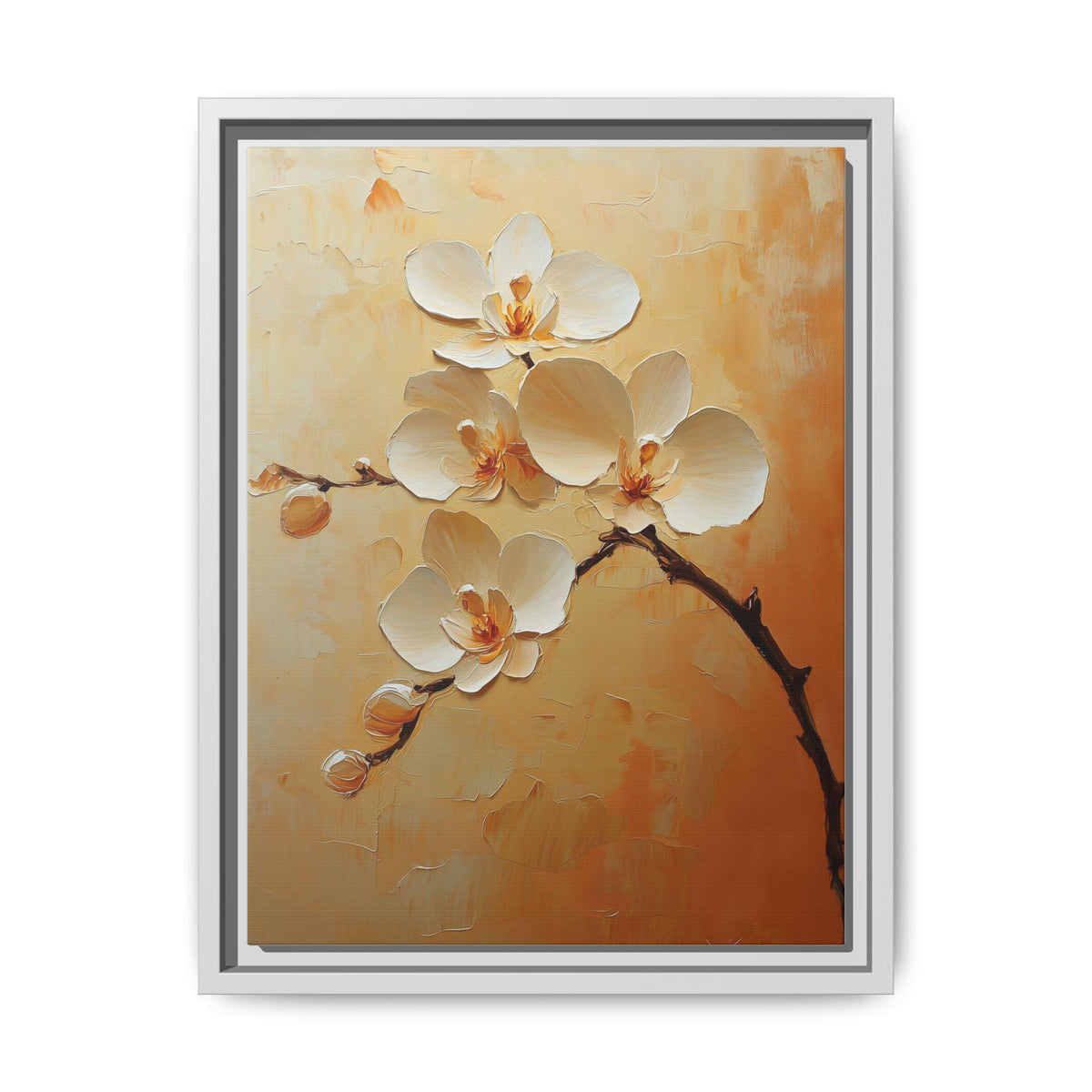 Orchid wall art framed canvas print in a white wood frame