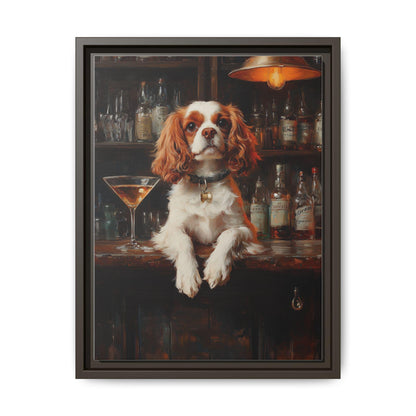 Cavalier King Charles wall art framed canvas print in an espresso wood frame