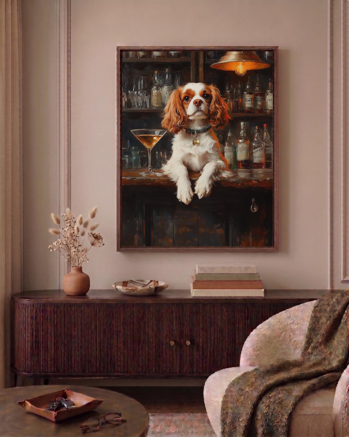 Oil-painting style spaniel portrait printed on cotton canvas, made to order
