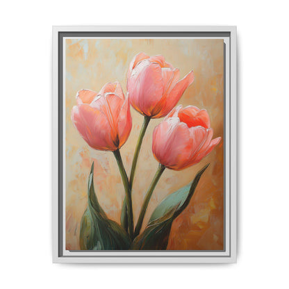 Tulip wall art framed canvas print in a white wood frame