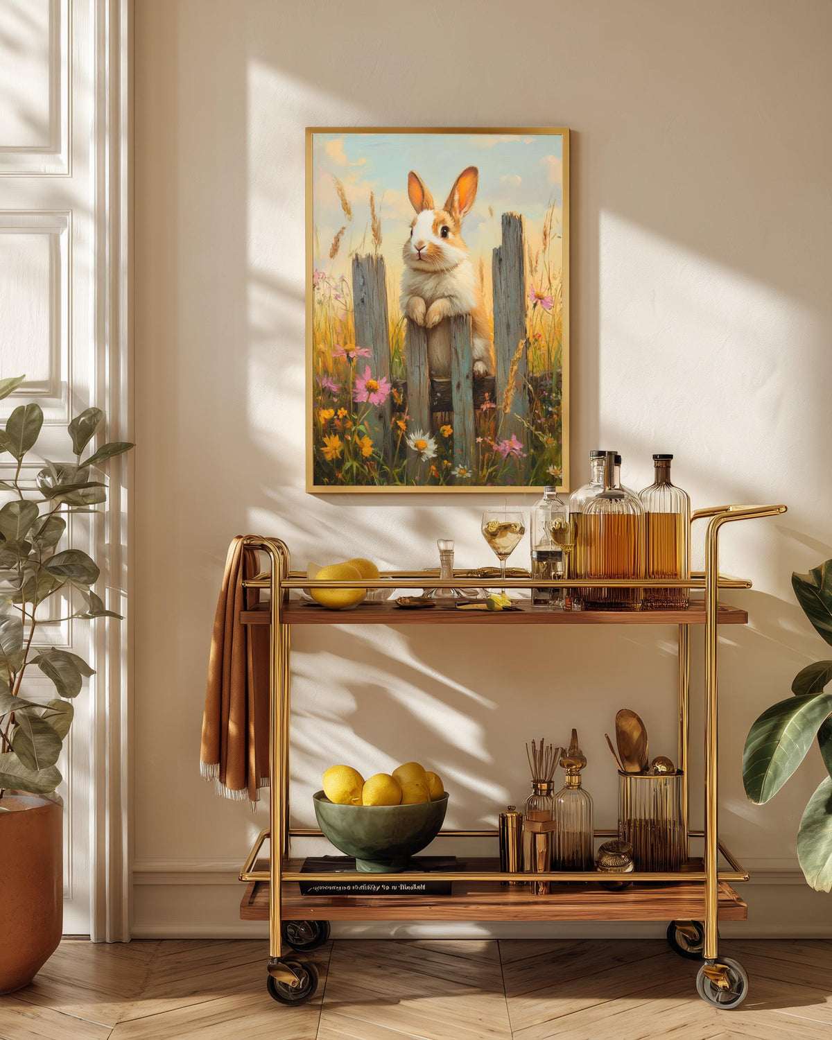 Oil-painting style countryside print in a solid wood frame, made to order