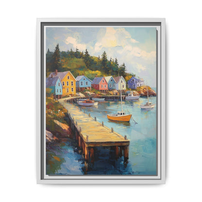 Bar Harbor wall art framed canvas print in a white wood frame