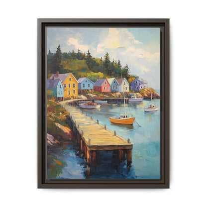 Bar Harbor wall art framed canvas print in an espresso wood frame