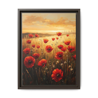 Poppy Field wall art framed canvas print in an espresso wood frame