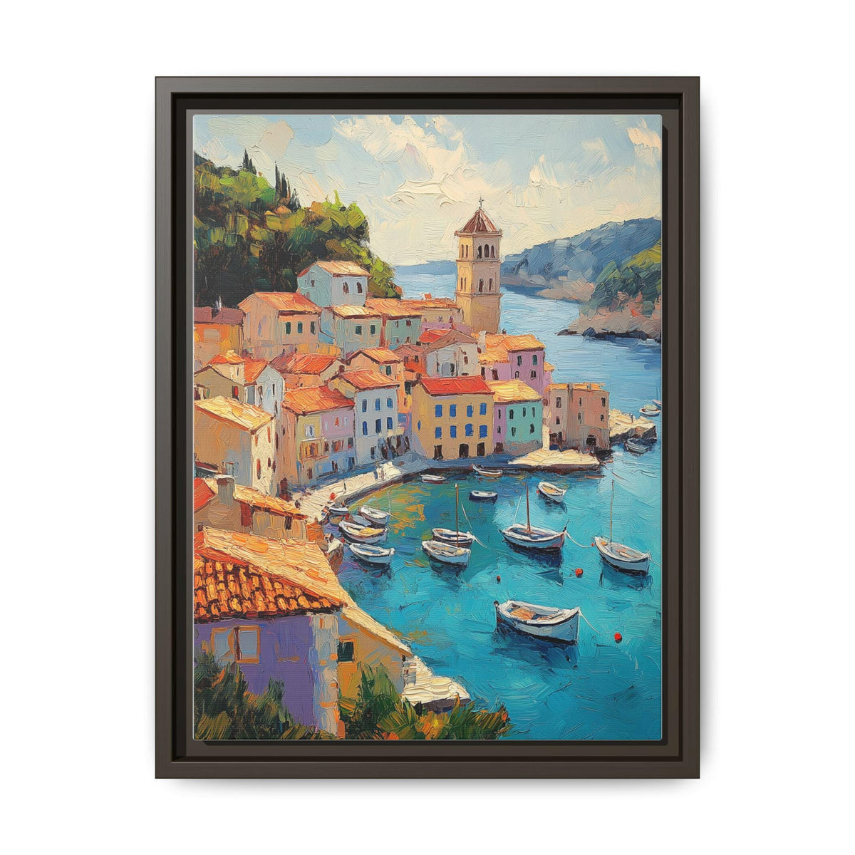 Rovinj wall art framed canvas print in an espresso wood frame