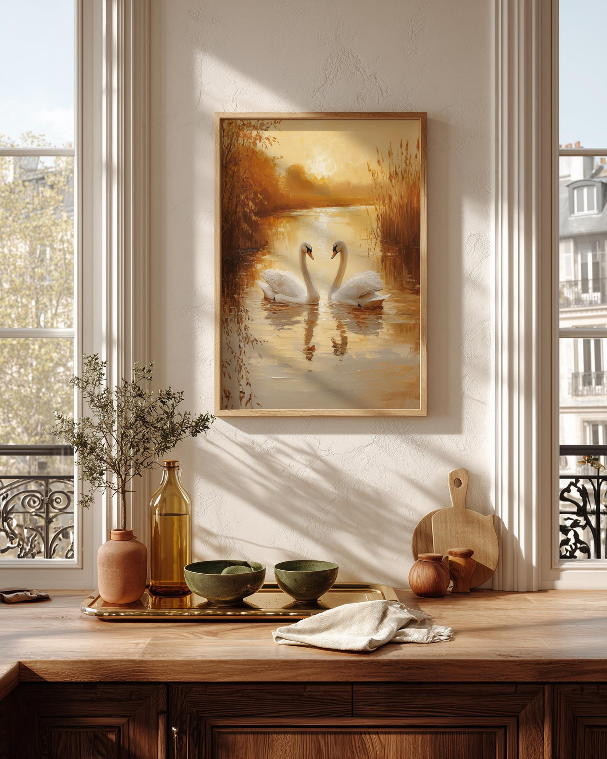 Lake romance oil-painting style art on cotton canvas, made to order in seven sizes
