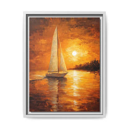 Sailboat wall art framed canvas print in a white wood frame