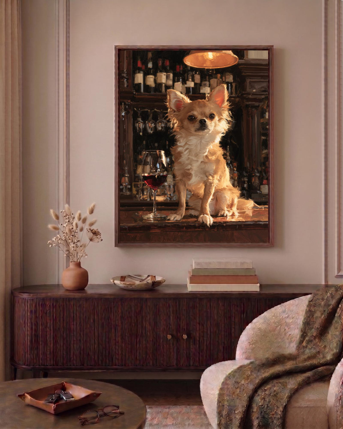 Oil-painting style Chihuahua portrait printed on cotton canvas, made to order