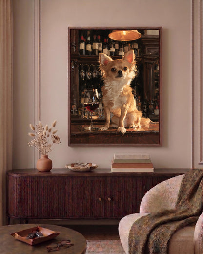 Oil-painting style Chihuahua portrait printed on cotton canvas, made to order