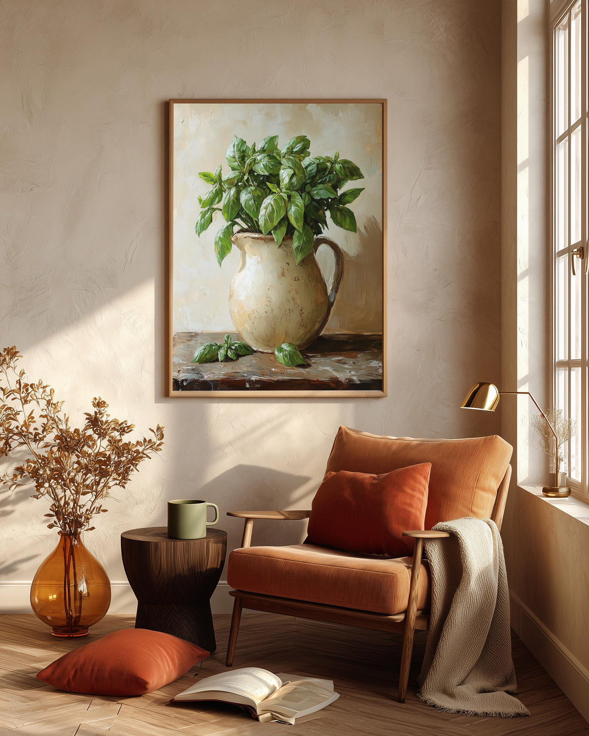 Herb still life framed canvas art set in a solid wood frame, ready to hang