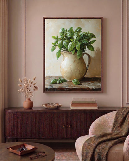 Impasto oil-painting style basil printed on cotton canvas, made to order