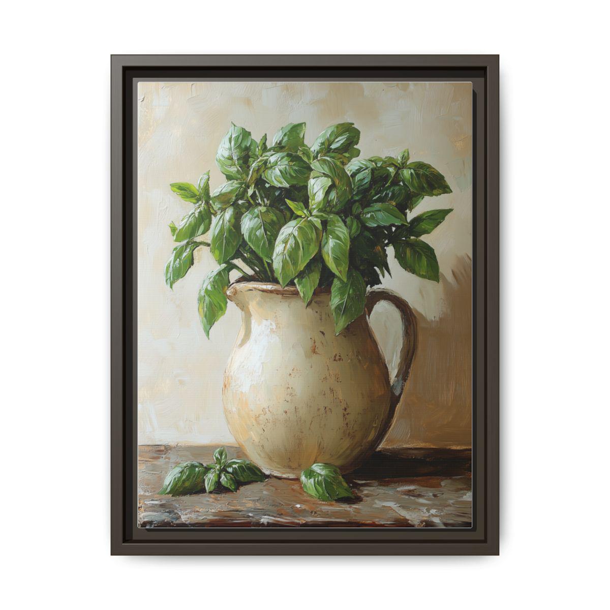 Basil wall art framed canvas print in an espresso wood frame