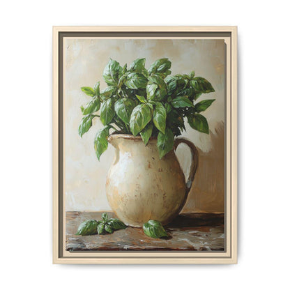 Basil wall art framed canvas print in a natural wood frame