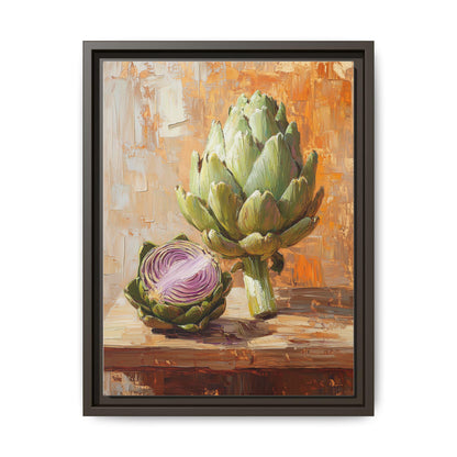 Artichoke wall art framed canvas print in an espresso wood frame