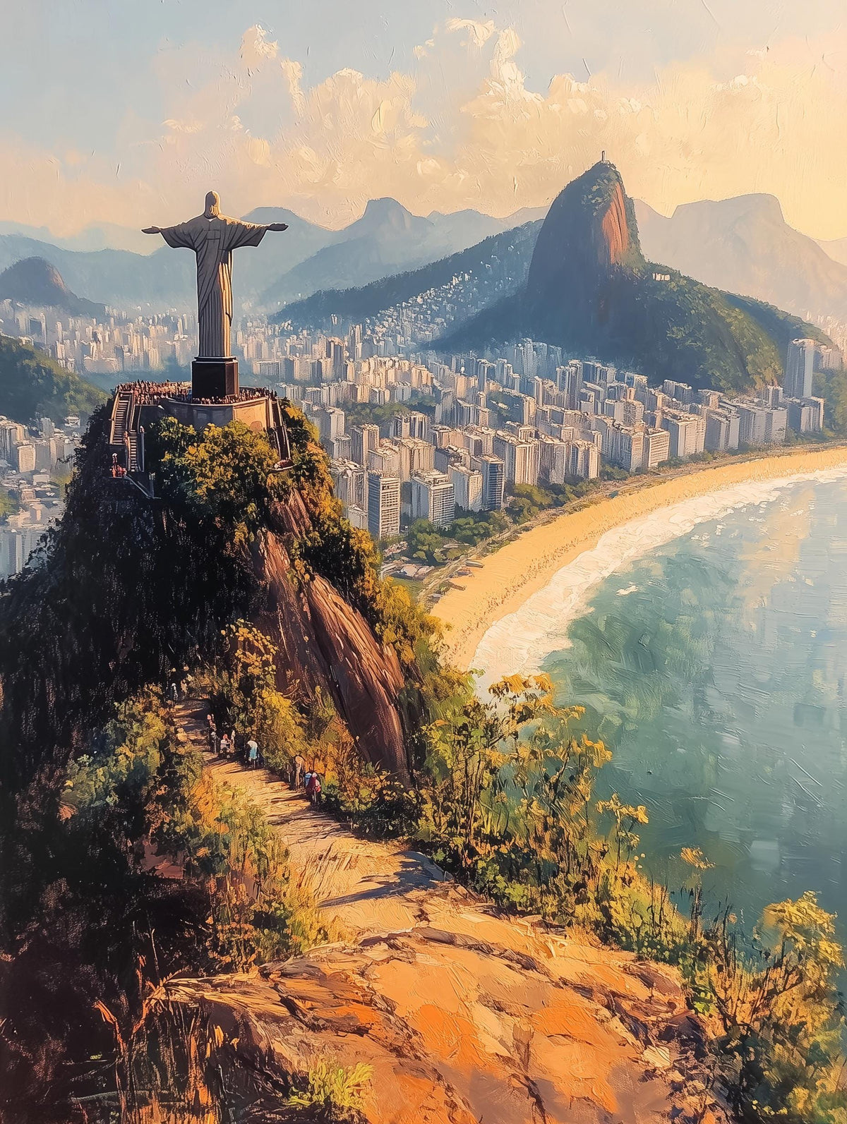 Painterly Rio canvas print with Sugarloaf and the beaches spread below
