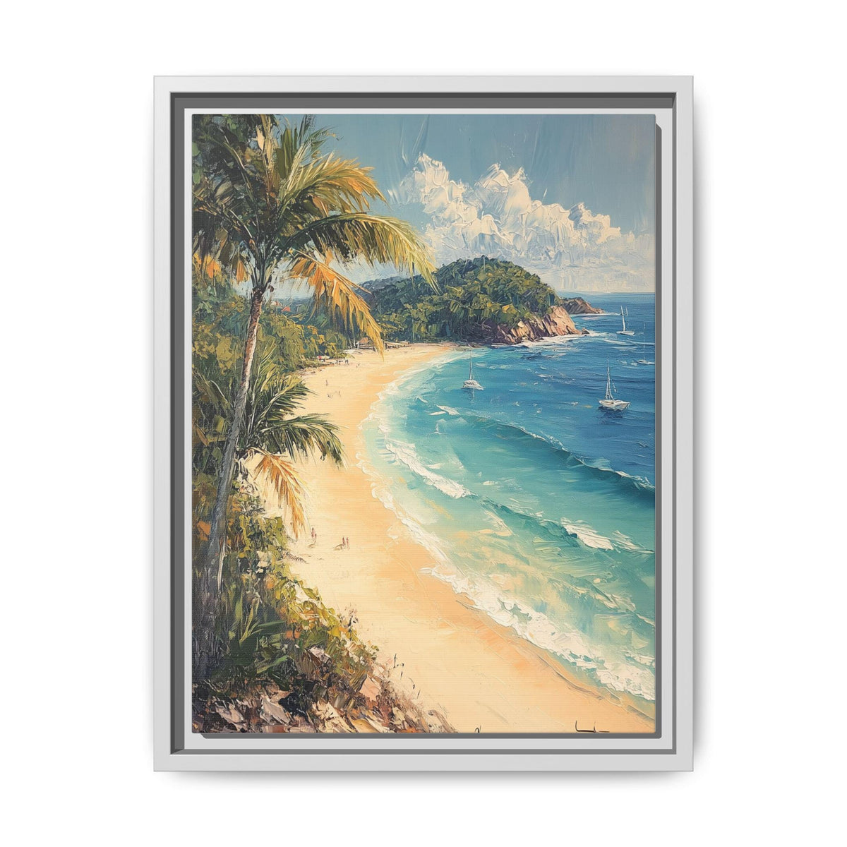 Noosa Heads wall art framed canvas print in a white wood frame