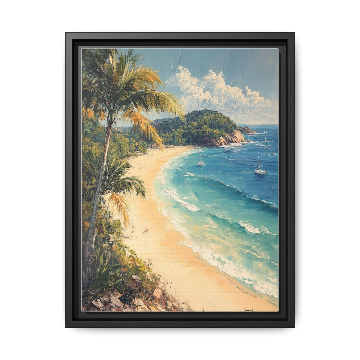 Noosa Heads wall art framed canvas print in a black wood frame