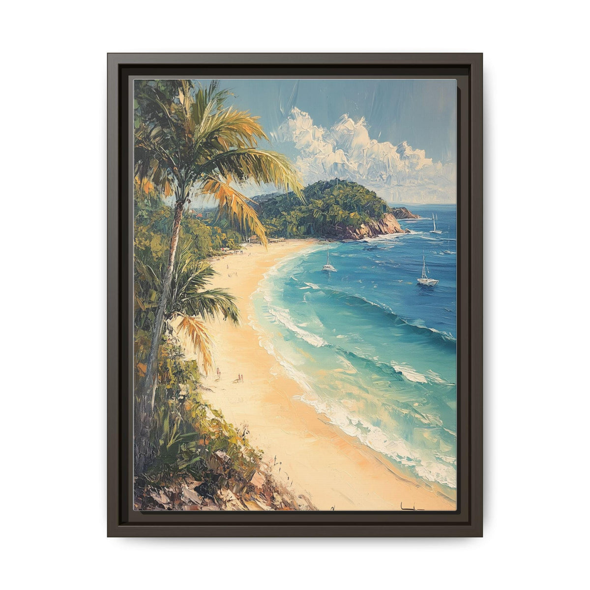 Noosa Heads wall art framed canvas print in an espresso wood frame