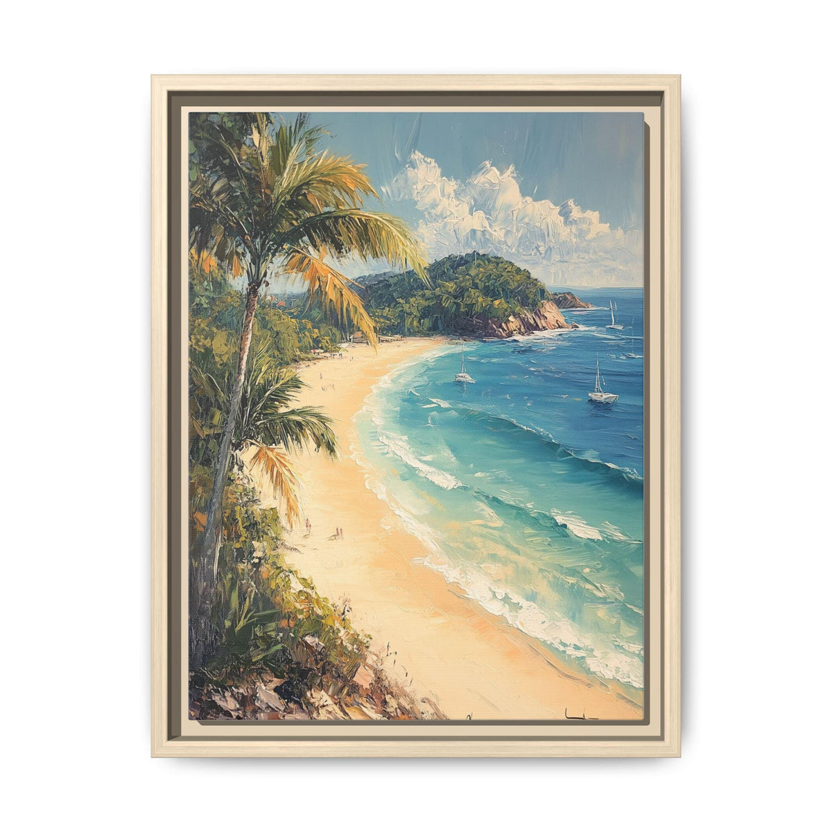 Noosa Heads wall art framed canvas print in a natural wood frame