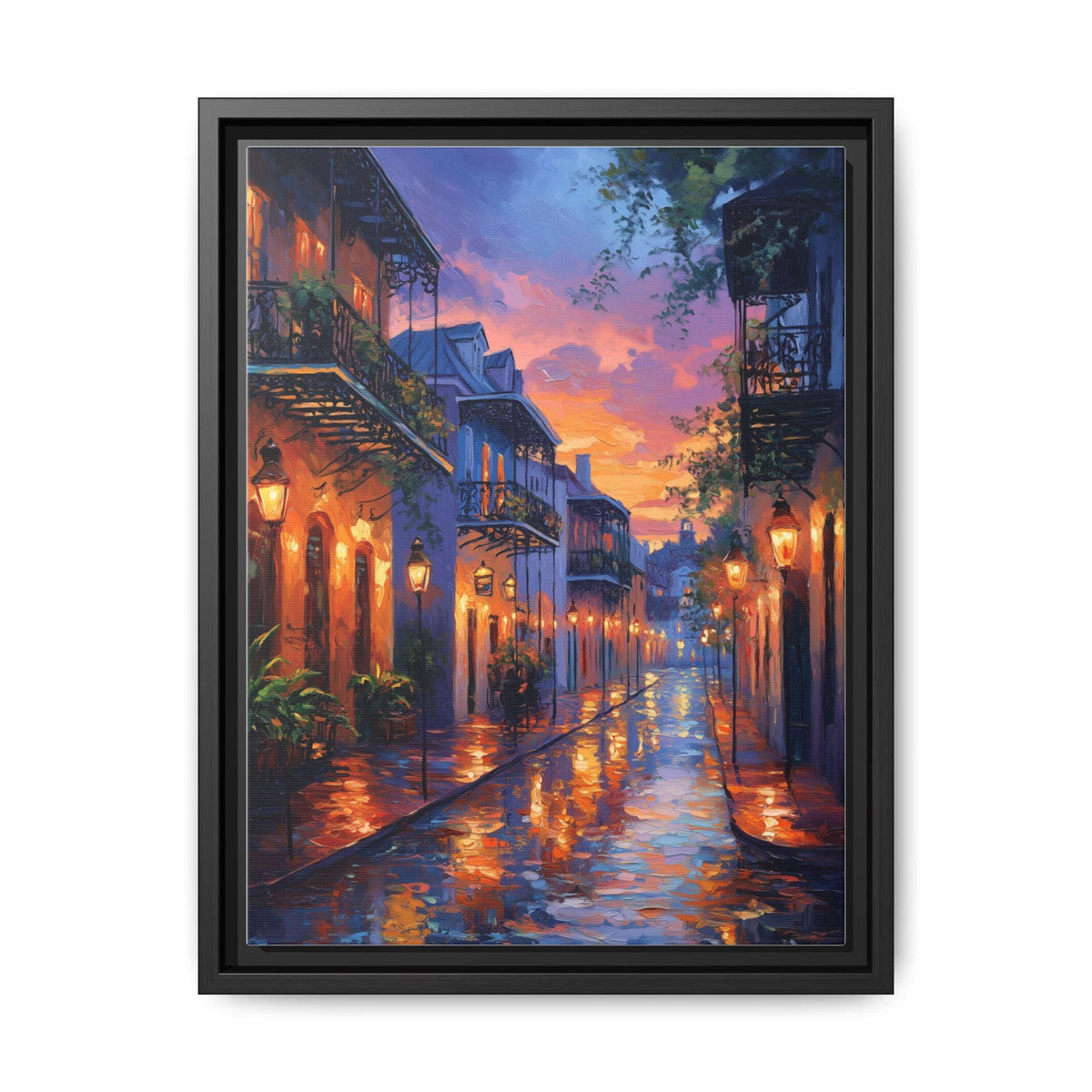 New Orleans wall art framed canvas print in a black wood frame
