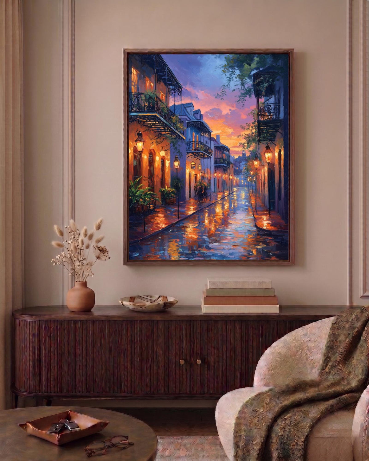 Oil-painting style street print on cotton canvas, made to order in seven sizes
