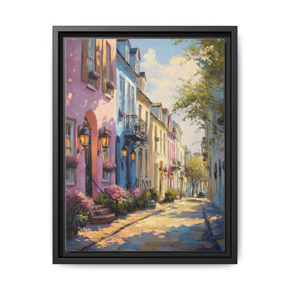 Charleston wall art framed canvas print in a black wood frame