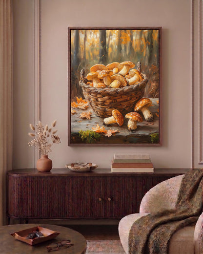 Painterly forest harvest study in ochre, russet and cream, made to order