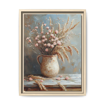 Dried Flower wall art framed canvas print in a natural wood frame